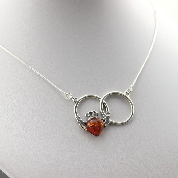 Sterling silver necklace with natural Baltic amber, heart silver necklace - Picture 6 of 16